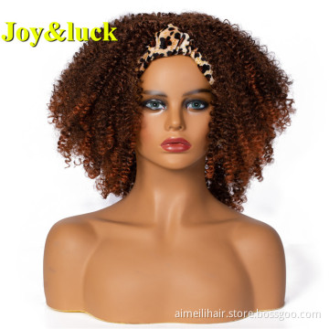 Wholesale Head Band Wig For Black Women Hairband Scarf Hair Ombre Brown Short Afro Kinky Curly Headband Wig Synthetic Hair Wigs